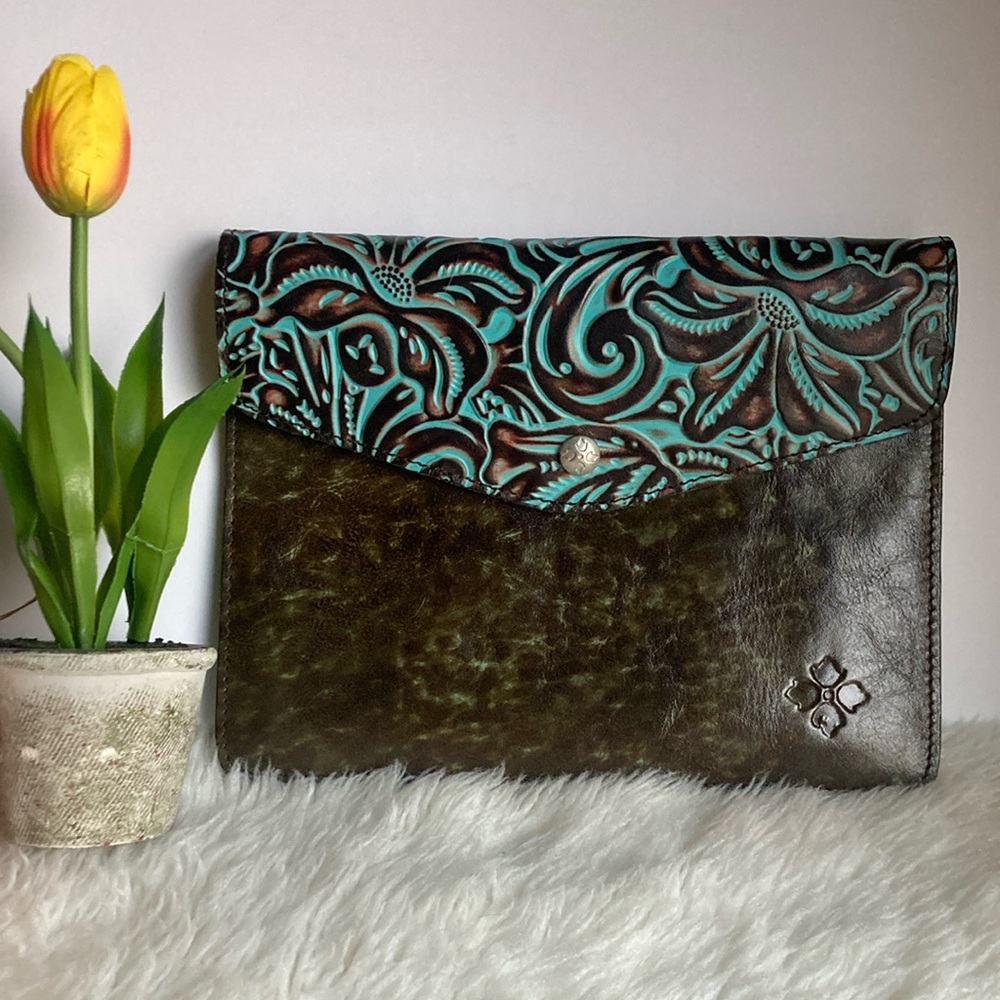 Patricia Nash Turquoise and Brown Clutch